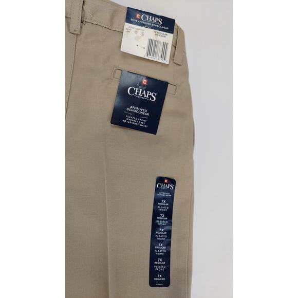 Chaps NEW Khaki Boys Approved Schoolwear Pleated Pockets Regular Size 7x - Picture 5 of 7